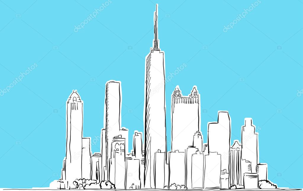 Chicago, Illinois Lineart Vector Sketch