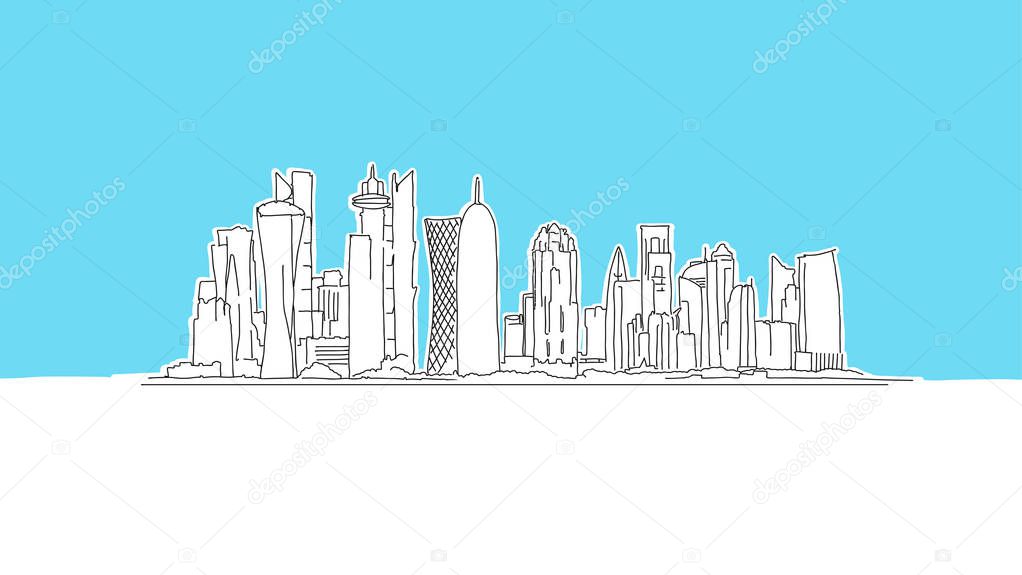 Doha Qatar Skyscraper Lineart Vector Sketch