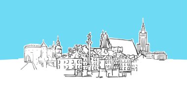 Varşova Polonya Lineart Vektör Sketch