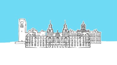 Amsterdam Hollanda Lineart Vektör Krokisi