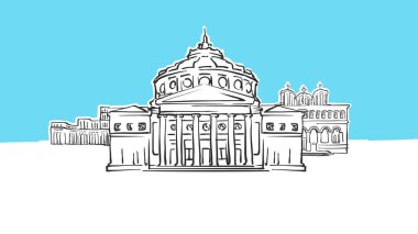 Bükreş Romanya Lineart Vektör Krokisi