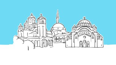 Belgrad Sırbistan Lineart Vektör Sketch