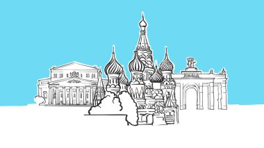 Moskova Rusya Lineart Vektör Sketch