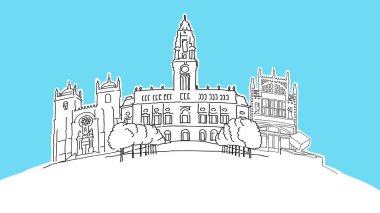 Porto, Portekiz Lineart Vektör Sketch