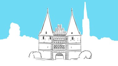 Holstentor Lubeck Lineart Vektör Çizimi