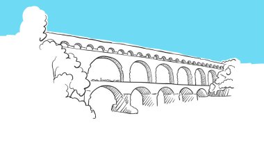 Su Kemeri Avignion Fransa Lineart Vektör Kroki