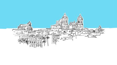 Cadiz, Portekiz Lineart Vektör Krokisi