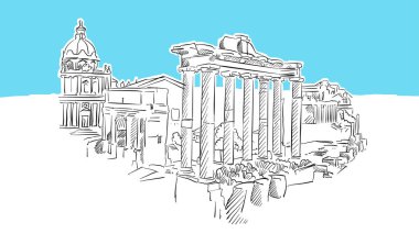 Forum Romanum Roma Lineart Vektör Krokisi