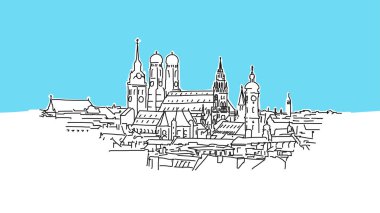 Münih Lineart Vektör Kroki çatılarında