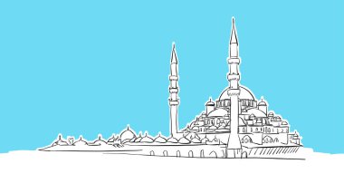 Yeni Cami, İstanbul Lineart Vektör Krokisi