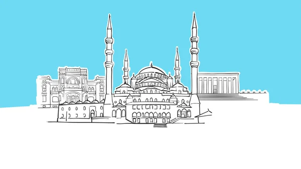 Ancara Turquia Lineart Vector Sketch — Vetor de Stock