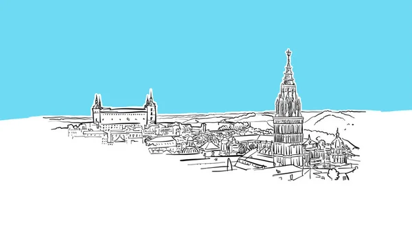 Toledo Panorama Lineart vektor skiss — Stock vektor