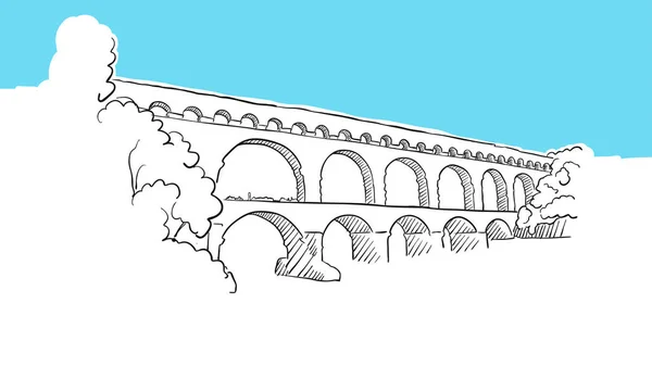Aqueduct Avignion Franciaország vonalas vektor vázlat — Stock Vector