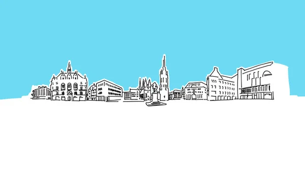 Halle Saale markt sqare Lineart vector schets — Stockvector