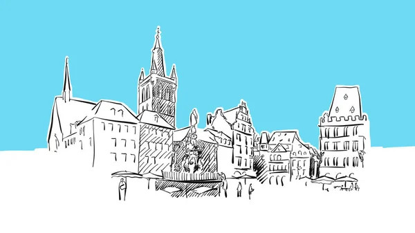 Trier Market Square Lineart vektor skiss — Stock vektor