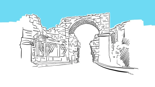 Vespasian Gate, Side Turkey Lineart Vector Sketch — Stock Vector