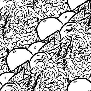 Egzotik meyveler kusursuz desen. Siyah beyaz el çizimi. Yazdırma ve etiketleme için simge işareti.
