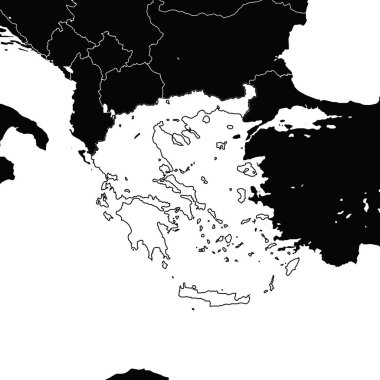Yunanistan haritası. Siyah beyaz çizim. Yazdırma ve etiketleme için simge işareti.
