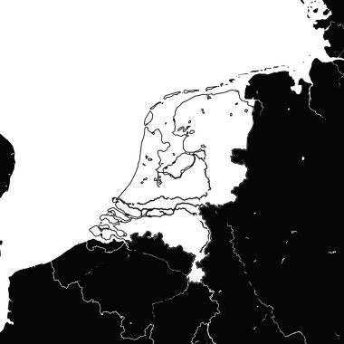 Hollanda haritası. Siyah beyaz çizim. Yazdırma ve etiketleme için simge işareti.