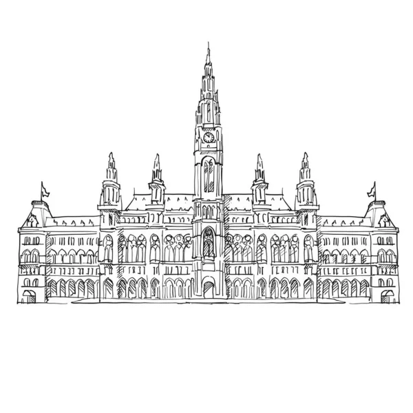 Rysunek Ratusza Amsterdamu Czarno Białe Strony Rysowane Ilustracji Ikona Druku — Wektor stockowy