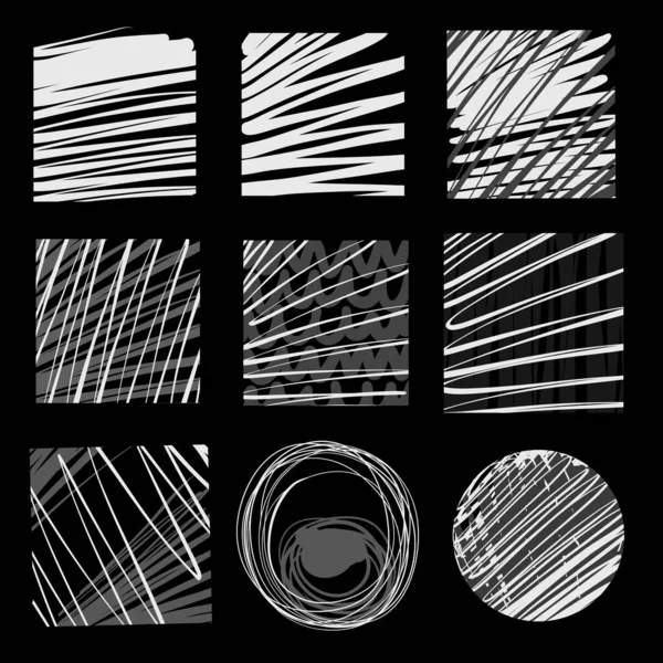 Líneas Abstractas Sobre Composición Negra Ilustración Dibujada Mano Blanco Negro — Vector de stock