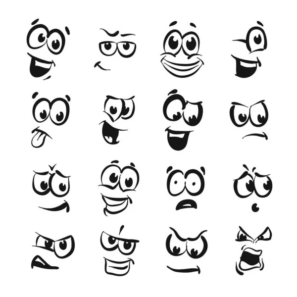 Leende Ansikten Ikoner Som Svart Och Vitt Handritad Illustration Ikonskylt — Stock vektor