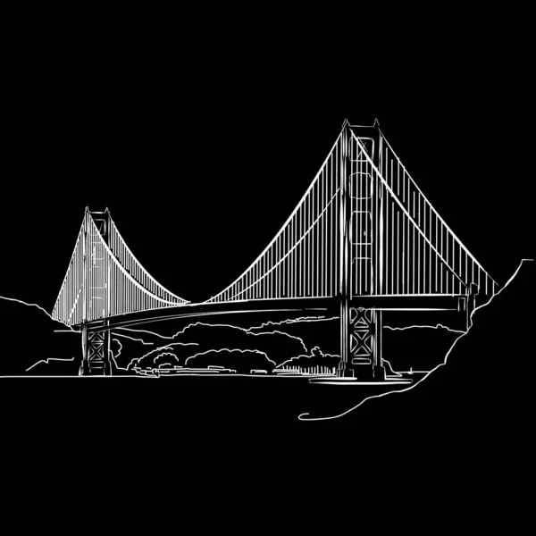 金门大桥的图纸黑白手绘插图 用于印刷和标签的图标 — 图库矢量图片