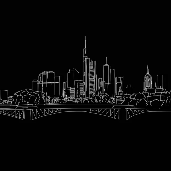 Frankfurter Skyline Schwarz Weiße Handgezeichnete Illustration Symbolzeichen Für Druck Und — Stockvektor