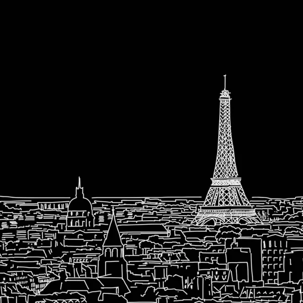 巴黎天际线画 黑白手绘插图 用于印刷和标签的图标 — 图库矢量图片