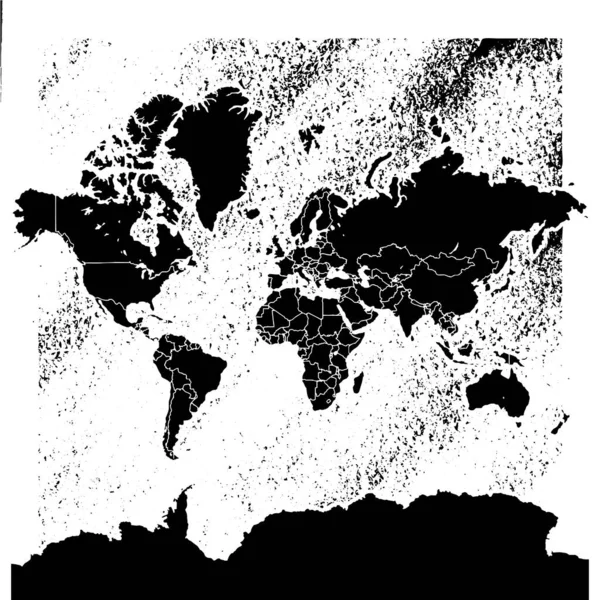 Mappa Del Mondo Sfondo Vintage Illustrazione Disegnata Mano Bianco Nero — Vettoriale Stock