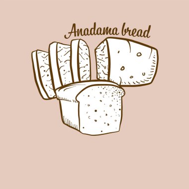 Elle çizilmiş Anadama ekmek çizimi. Maya ekmeği, genellikle Amerika Birleşik Devletleri, New England 'da bilinir. Vektör çizim serisi.