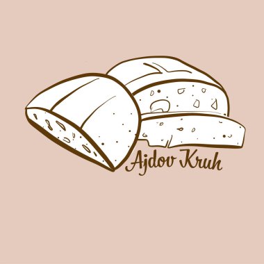 El çizimi Ajdov Kruh ekmek çizimi. Karabuğday ekmeği, genellikle Slovenya 'da bilinir. Vektör çizim serisi.