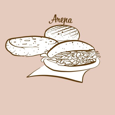 Elle çizilmiş Arepa ekmeği çizimi. Mısır ekmeği, genellikle Güney Amerika 'da bilinir. Vektör çizim serisi.