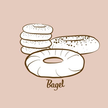 Elle çizilmiş Bagel ekmeği çizimi. Maya ekmeği, genellikle Lehçe, Aşkenazi, Yahudi olarak bilinir. Vektör çizim serisi.