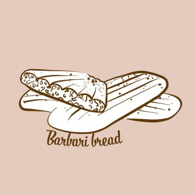 Elle çizilmiş Barbari ekmek çizimi. Flatbread, genellikle İran, Afganistan 'da bilinir. Vektör çizim serisi.