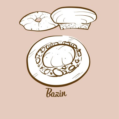 Elle çizilmiş Bazin ekmek çizimi. Libya 'da yaygın olarak bilinen yassı ekmek. Vektör çizim serisi.