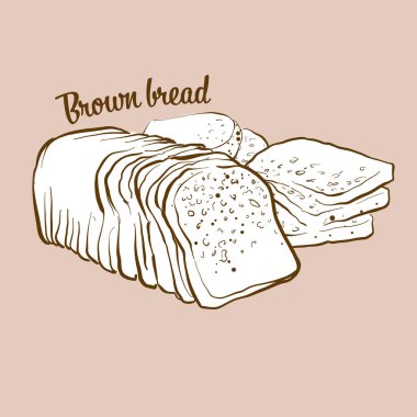Elle çizilmiş kahverengi ekmek çizimi. Çavdar ekmeği veya buğday ekmeği, genellikle İrlanda 'da bilinir. Vektör çizim serisi.