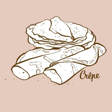 Elle çizilmiş krep resmi. Krep, genellikle Fransa 'da bilinir. Vektör çizim serisi.