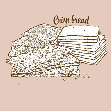Elle çizilmiş çıtır ekmek çizimi. Çıtır ekmek, genellikle İskandinavya 'da bilinir. Vektör çizim serisi.