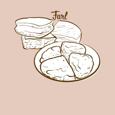 Elle çizilmiş Farl ekmek çizimi. Yassı ekmek, genellikle Birleşik Krallık 'ta bilinir. Vektör çizim serisi.