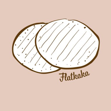 El yapımı Flatkaka ekmek çizimi. Yassı ekmek, genellikle İzlanda 'da bilinir. Vektör çizim serisi.