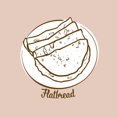 Elle çizilmiş yassı ekmek çizimi. Yassı ekmek, genellikle Asya 'da bilinir. Vektör çizim serisi.