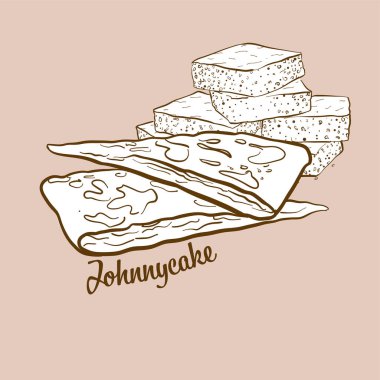 Elle çizilmiş Johnnycake ekmek çizimi. Yassı ekmek, genellikle Kuzey Amerika 'da bilinir. Vektör çizim serisi.