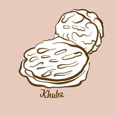 Elle çizilmiş Khubz ekmek çizimi. Yassı ekmek, genelde Arap dünyasında bilinir. Vektör çizim serisi.