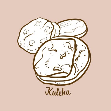 Elle çizilmiş Kulcha ekmek çizimi. Mısır ekmeği, genellikle Hindistan, Pakistan ve Punjab 'da bilinir. Vektör çizim serisi.