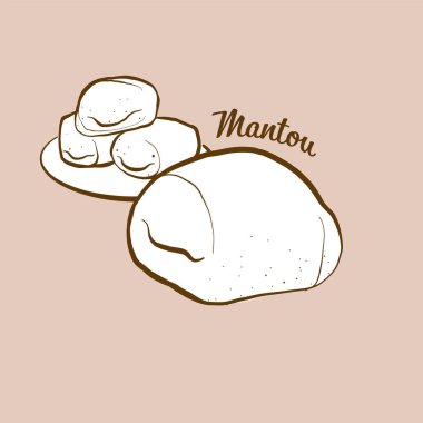 Elle çizilmiş Mantou ekmek çizimi. Çörek, genellikle Çin 'de bilinir. Vektör çizim serisi.
