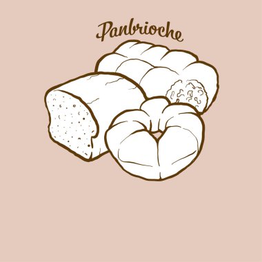 Elle çizilmiş Panbrioche ekmek çizimi. Ayrılmış, genellikle İtalya 'da bilinir. Vektör çizim serisi.