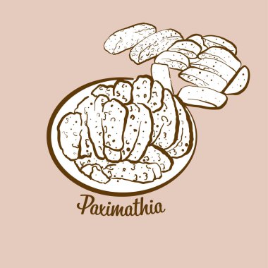 El yapımı Paximathia ekmek çizimi. Kuru ekmek, genellikle Yunanistan 'da bilinir. Vektör çizim serisi.