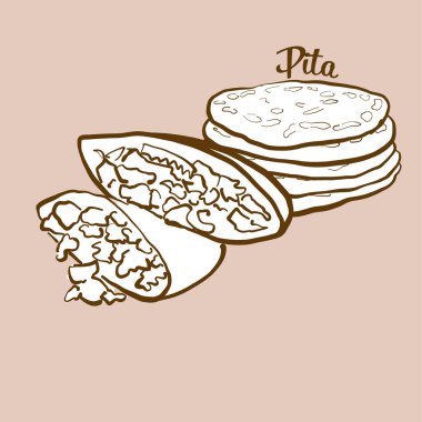 El yapımı Pita ekmek çizimi. Yassı ekmek, genellikle Yakın Doğu, Yunanistan 'da bilinir. Vektör çizim serisi.