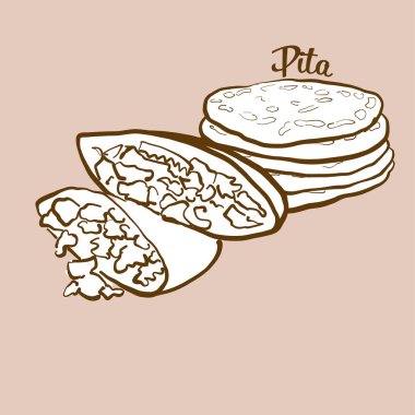 Hand-drawn Pita bread illustration. Flatbread, usually known in Near East, Greece. Vector drawing series. clipart